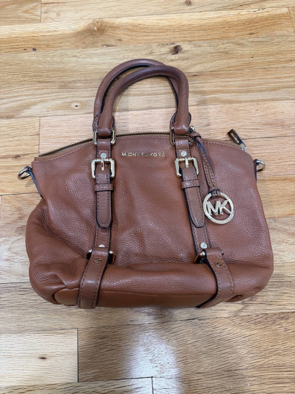 Michael Kors Cognac Pebbled Leather Satchel with Gold Hardware